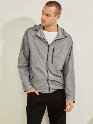 Grey Guess Denver Reflective Men's Windbreaker | 9074-OVSQW