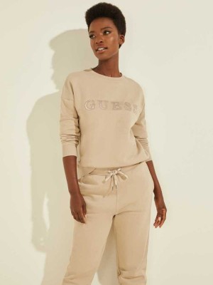 Grey Guess Eco Alene Logo Crewneck Women's Sweatshirt | 2861-ZBQGJ