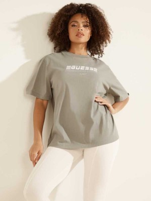 Grey Guess Eco Dalya Logo Women's T-Shirts | 2093-WAIRL