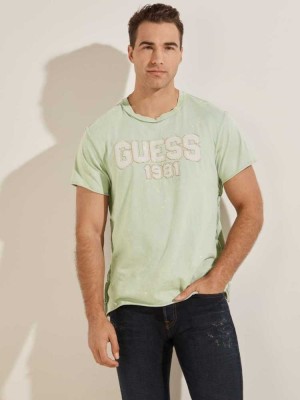 Grey Guess Eco Raw Patchwork Logo Men's T-Shirts | 2805-RDBHJ
