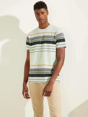Grey Guess Eli Acid Wash Stripe Men's T-Shirts | 2716-PAFTM