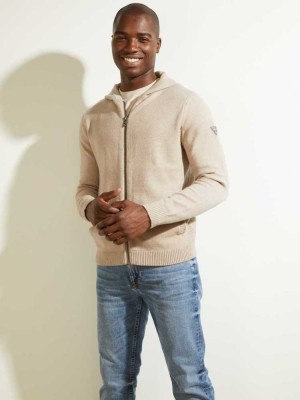 Grey Guess Liam Zip-Up Men's Hoodies | 2790-KFXWE
