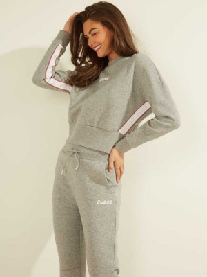 Grey Guess Logo Tape Mock-Neck Women's Sweatshirt | 3826-LOIVZ