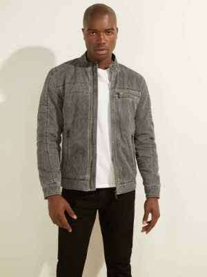 Grey Guess Moto Men's Jackets | 3172-AYWSQ