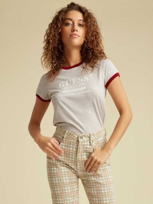 Grey Guess Originals Heather Ringer Women's T-Shirts | 7620-DFEJP