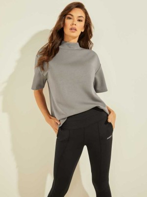 Grey Guess Rik Mock-Neck Women's T-Shirts | 9753-HTWGY