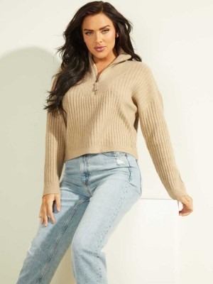 Grey Guess Shanely Quarter-Zip Women's Sweaters | 5187-FNYAC