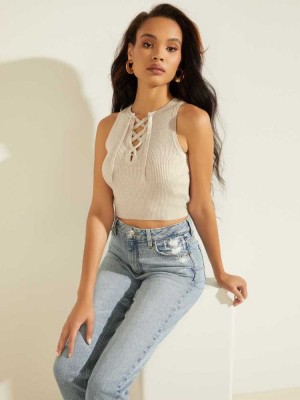 Grey Guess Sydney Lace-Up Women's Sweaters | 9135-DYFOM