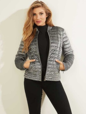 Grey Guess Vera Velvet Quilted Women's Jackets | 4315-ZTYAL