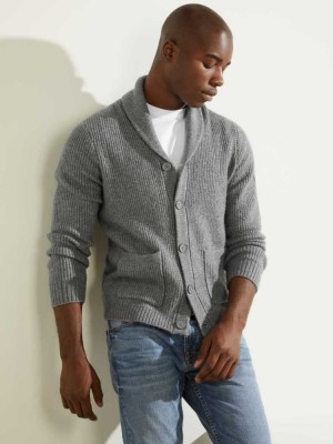 Grey Multicolor Guess Declan Shawl Cardigan Men's Sweaters | 8345-GFLWN