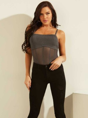 Grey Multicolor Guess Dulcie Mesh Knit Women's Bodysuit | 3217-DUCHF