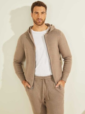 Grey Multicolor Guess Esmere Wool-Blend Zip Men's Hoodies | 5136-VLNAO