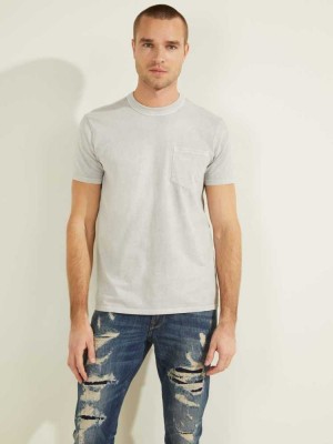 Grey Multicolor Guess Sueded Jersey Men's T-Shirts | 3851-LYTZA