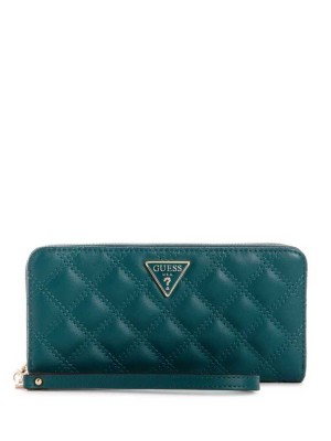 Grey Wash Guess Cessily Quilted Large Zip-Around Women's Wallets | 0437-BMEIP