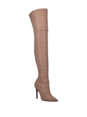 Grey White Guess Baiwa Croc Over-the-Knee Women's Boots | 1039-NZXHB