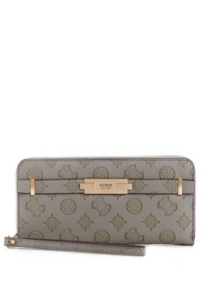 Grey White Guess Bea Large Zip-Around Women's Wallets | 7830-OWPZB