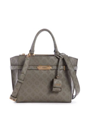 Grey White Guess Bea Society Women's Satchels | 8965-VYHBX