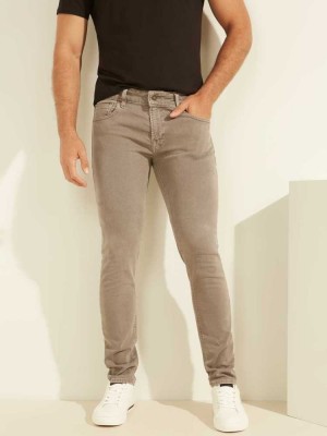 Khaki Guess Dyed Skinny Men's Jeans | 4057-PFQSM