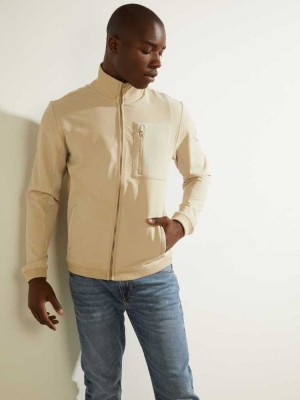 Khaki Guess Explorer Zip-Up Men's Jackets | 2308-ZNGHQ