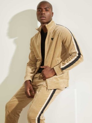 Khaki Guess Myron Corduroy Zip-Up Men's Jackets | 3156-ZUKAW