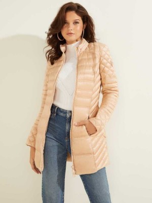 Khaki Guess Natasha Packable Down Women's Jackets | 0412-QOBYK