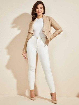 Khaki Guess Shayna Drape Leather Women's Jackets | 7039-VWHCZ
