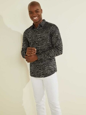 Leopard Guess Luxe Electric Tiger Men's Shirts | 7408-WYHVP