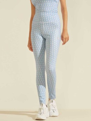 Light AZURE Guess Caitlin Logo Print Women's Leggings | 3529-WFZTS