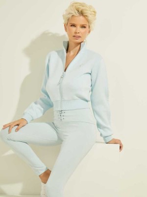 Light Blue Guess Cropped Scuba Logo Zip-up Women's Jackets | 2674-DIVHS