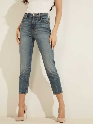 Light Blue Guess Cropped Slim Straight Women's Jeans | 5973-SHIFG