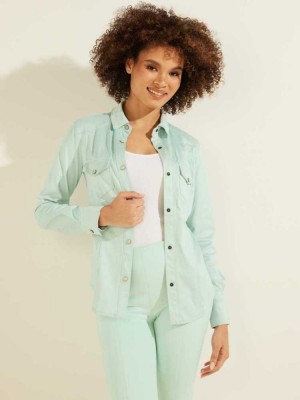 Light Blue Guess Daisy Women's Shirts | 8543-VNOLH