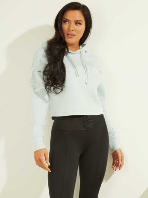 Light Blue Guess Double Drawstring Hooded Women's Sweatshirt | 6473-HFDKL