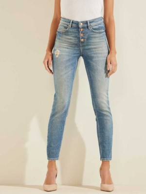 Light Blue Guess Eco 1981 Button-Fly Skinny Women's Jeans | 0793-RFHBE