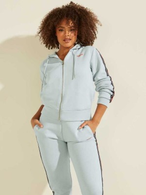 Light Blue Guess Eco Abigal Zip-Up Women's Jackets | 1567-OYWVI