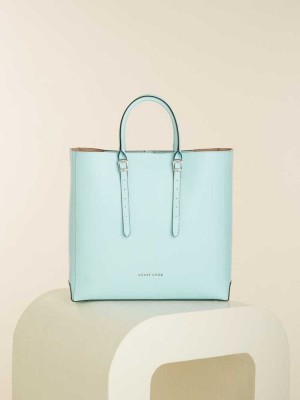 Light Blue Guess Lady Luxe Leather Women's Totes | 4127-RNSIX