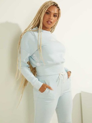 Light Blue Guess Logo Tape Mock-Neck Women's Sweatshirt | 7043-LGVOE