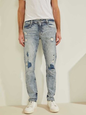 Light Blue Guess Repair Skinny Men's Jeans | 7859-QFSMZ