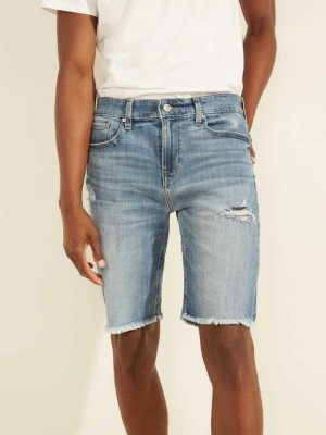 Light Blue Guess Slim Denim Men's Shorts | 5927-NPQLE