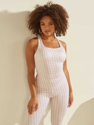 Light Brown Guess Caitlin Logo Print Top Women's Jumpsuits | 8319-NJGWC