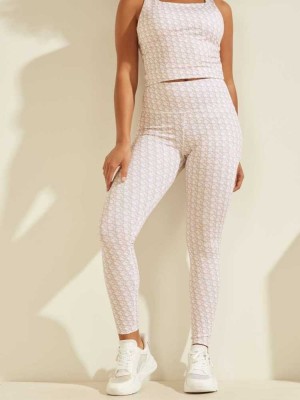 Light Brown Guess Caitlin Logo Print Women's Leggings | 4078-WHKQF