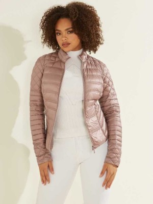 Light Brown Guess Orsola Packable Down Women's Jackets | 5231-OIEFZ