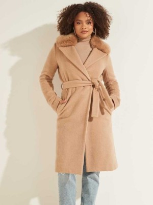 Light Coffee Guess Brenda Wrap Women's Coats | 2309-VNXMY