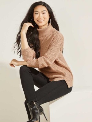 Light Coffee Guess Doni Turtleneck Women's Sweaters | 2683-AJZHF