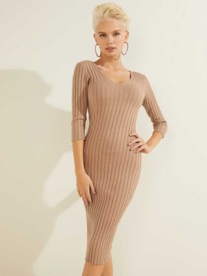 Light Coffee Guess Gisele Women's Dresses | 8973-WJKBZ