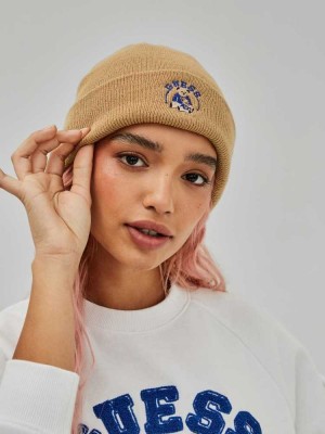 Light Coffee Guess Originals x Bear Logo Men's Beanie | 2591-PYLJT