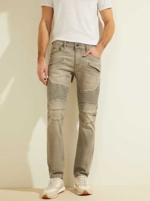 Light Green Guess Slim Tapered Pintuck Moto Men's Jeans | 3197-CQOTI