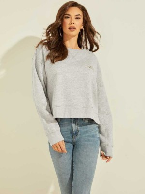 Light Grey Guess Cintia Logo Crewneck Women's Sweatshirt | 5608-TUGAE
