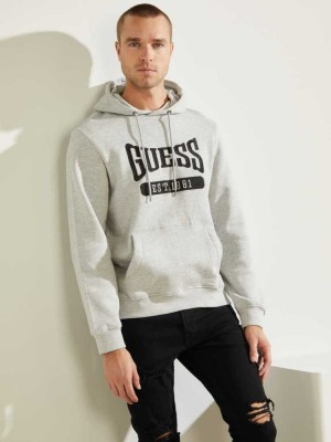 Light Grey Guess Logo Active Men's Hoodies | 8564-WRKBC