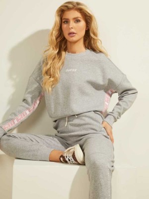 Light Grey Guess Logo Tape Mock-Neck Women's Sweatshirt | 1743-NXSUJ