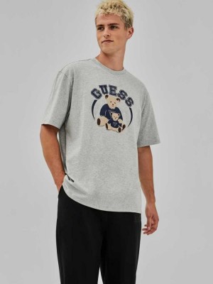 Light Grey Guess Originals Bear Men's T-Shirts | 7368-XBLWP